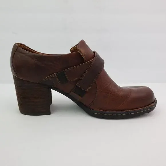 Born Deena Womens Size 8.5 Brown Leather Slip On 3" Heel Formal Booties Shoes - Picture 4 of 13